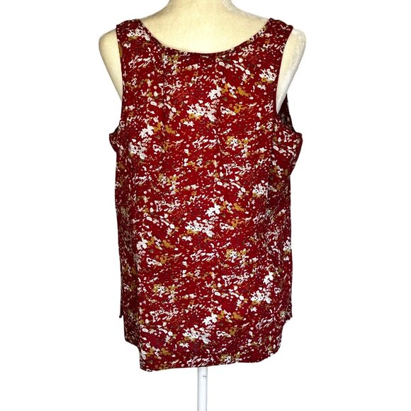 Eddie Bauer Sleevless Top XL 100% Cotton Button Front Pintucking Red Abstract - Picture 4 of 9